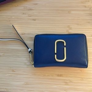 Marc Jacobs saffiano leather bifold wallet in blue/orange color block style